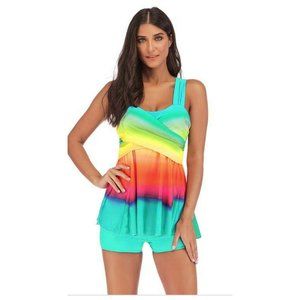 Rainbow Bathing suit with swim shorts runs small**